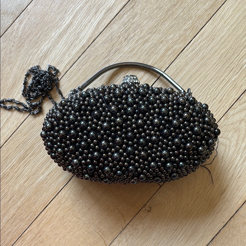 Melanie Lynn Black Beaded Clutch